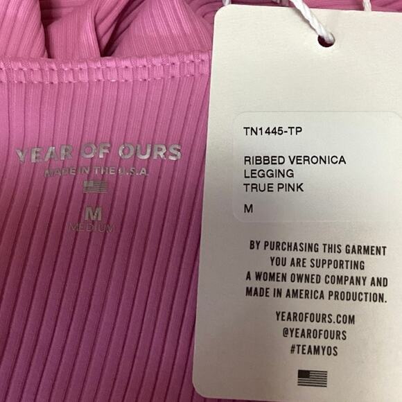 NEW Years Of Ours Veronica Pink Ribbed Pull On Activewear Leggings Pants  Sz M - Picture 7 of 9